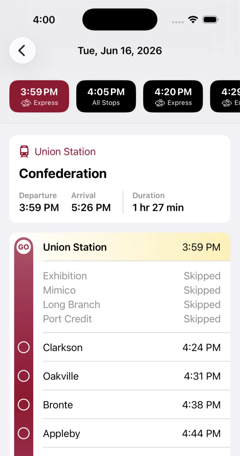 Full station schedule