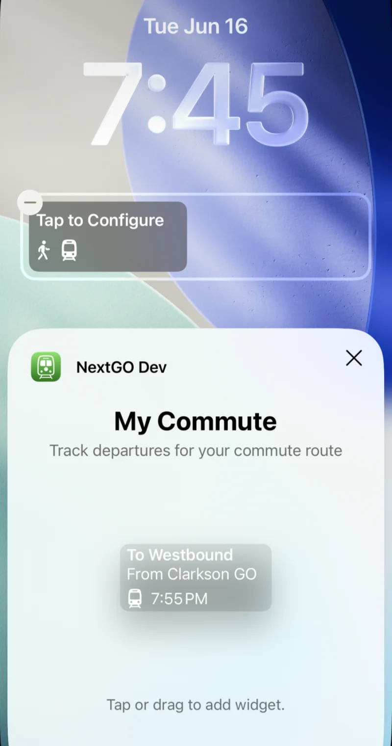 NextGO Train Home Screen and Lock Screen widgets